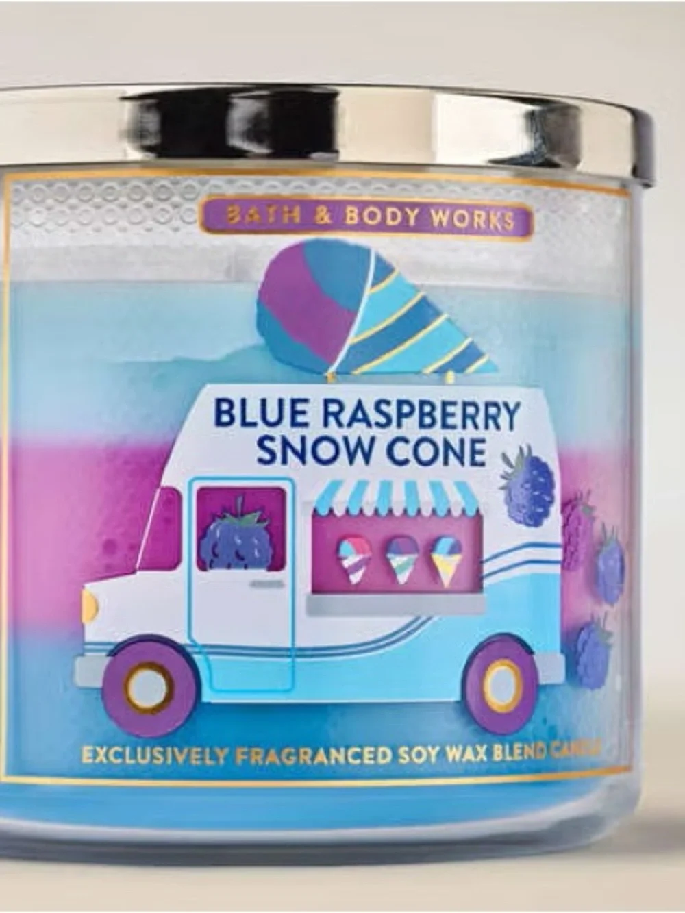 Bath & Body Works Blue Raspberry Snow Cone Layered Blue & Purple 3-Wick Candle - Picture 2 of 4